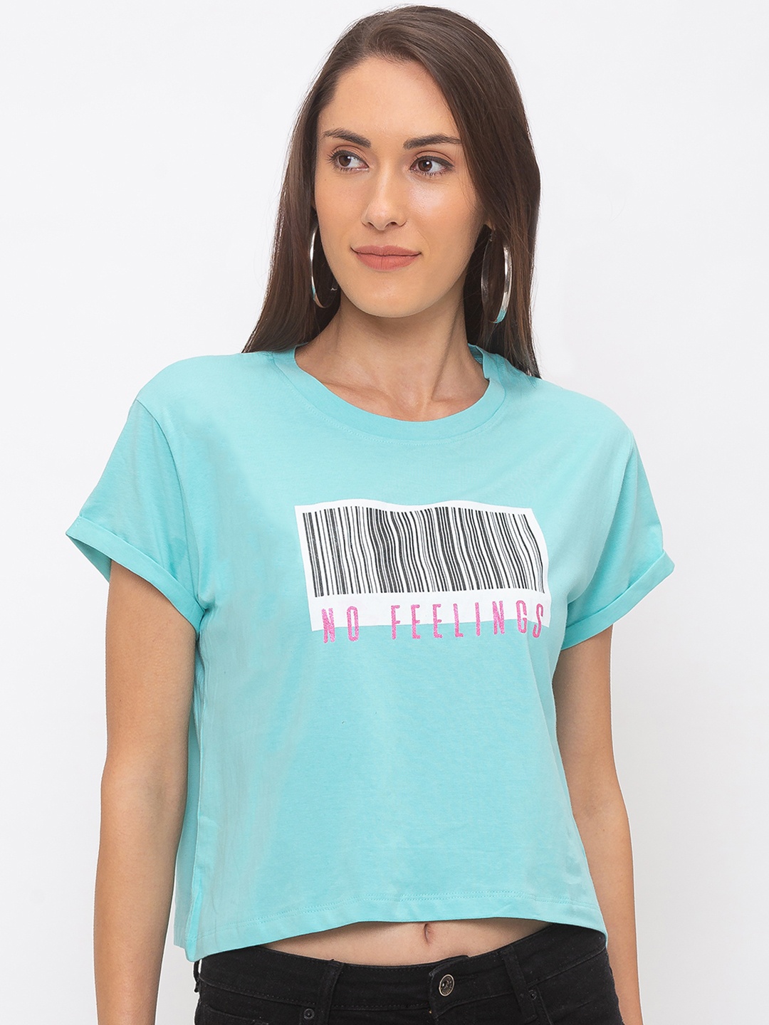 

Globus Women Turquoise Blue Printed Round Neck T-shirt