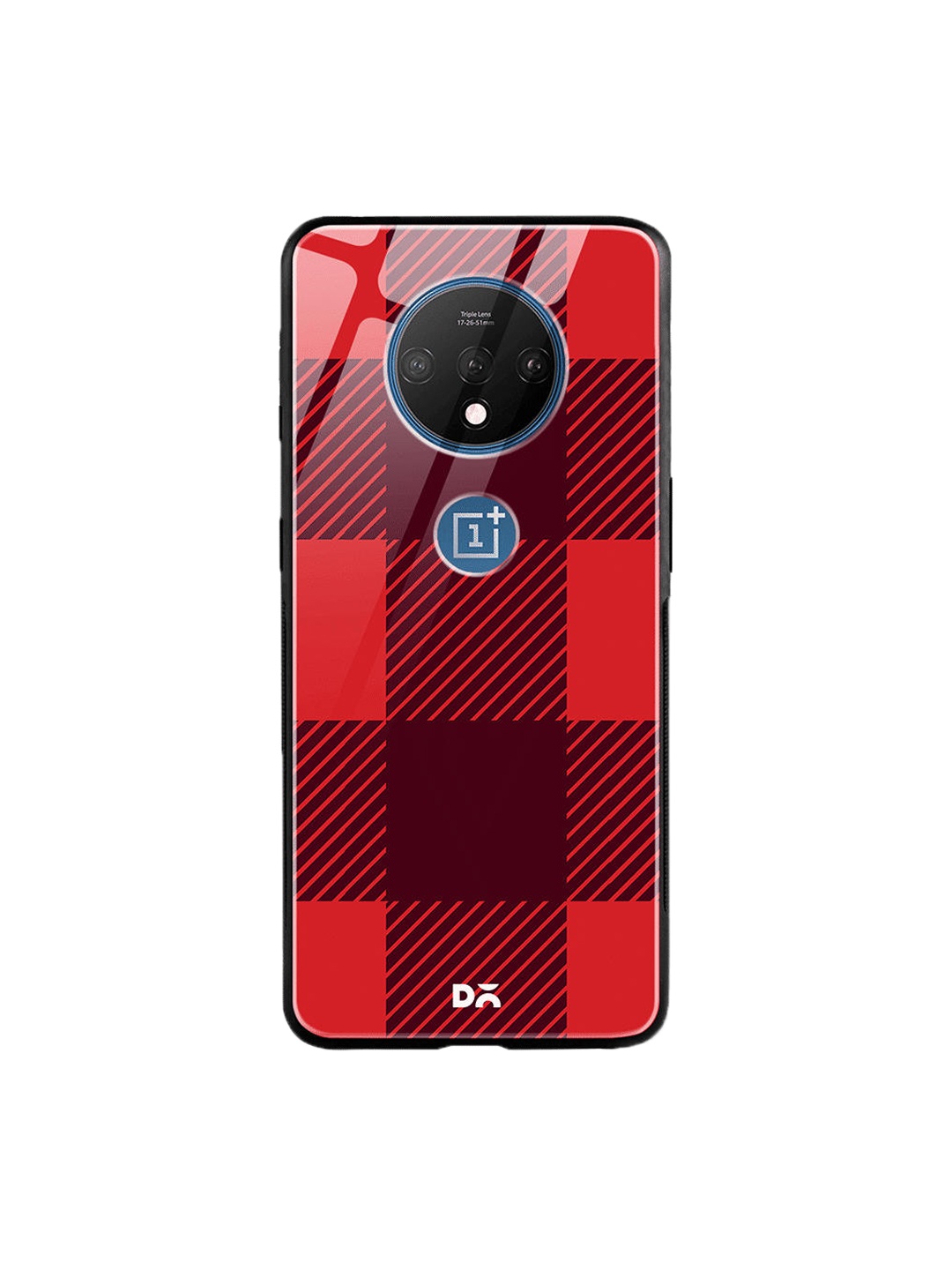 DailyObjects Red & Burgundy Monochrome Checks OnePlus 7T Glass Case