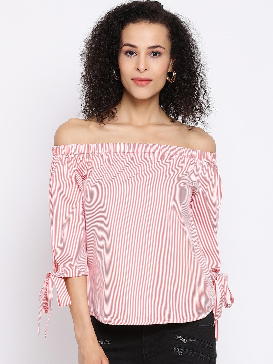 

Oxolloxo Women Red & White Striped Bardot Top