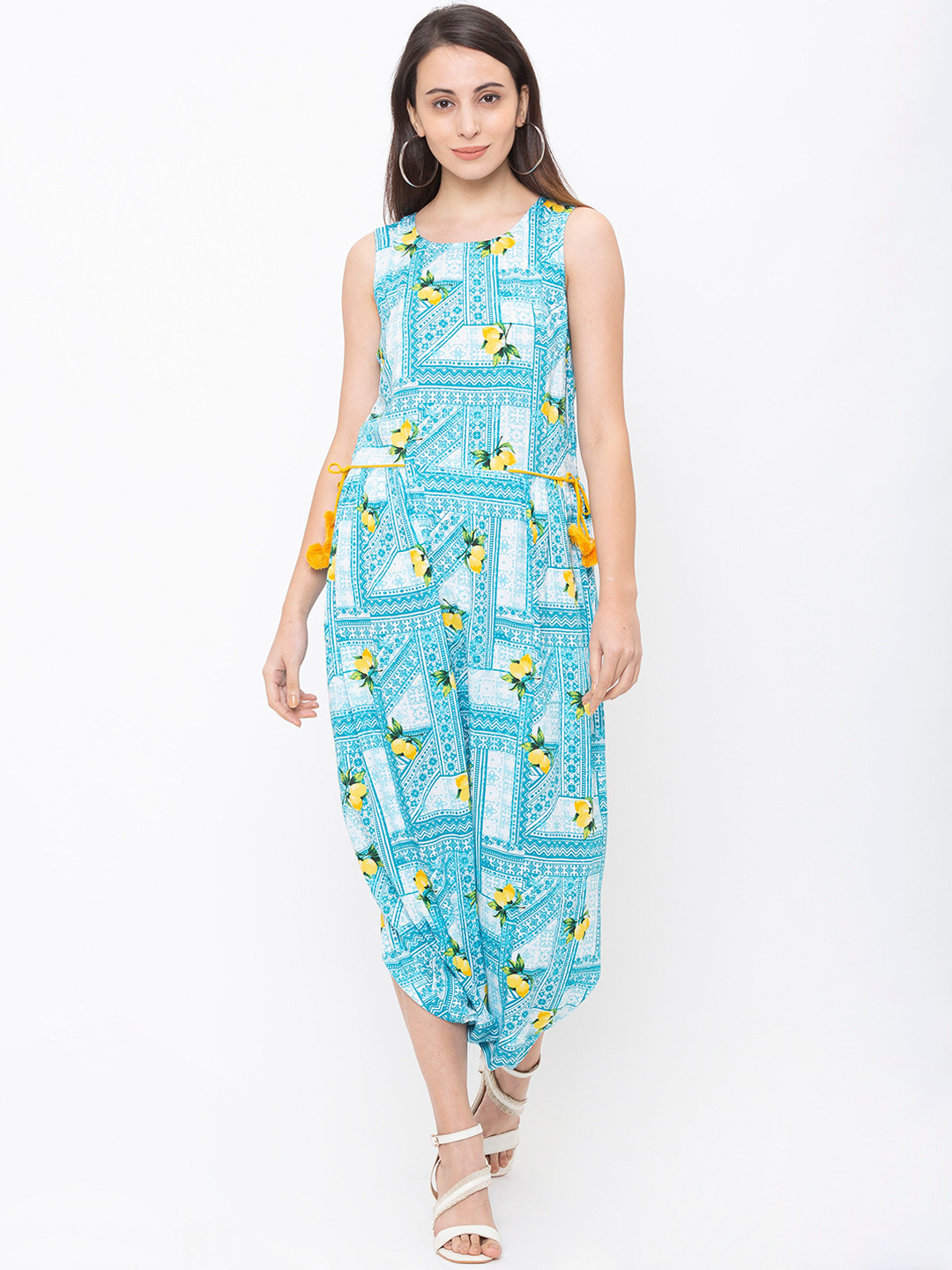 

Globus Women Turquoise Blue Printed Basic Jumpsuit