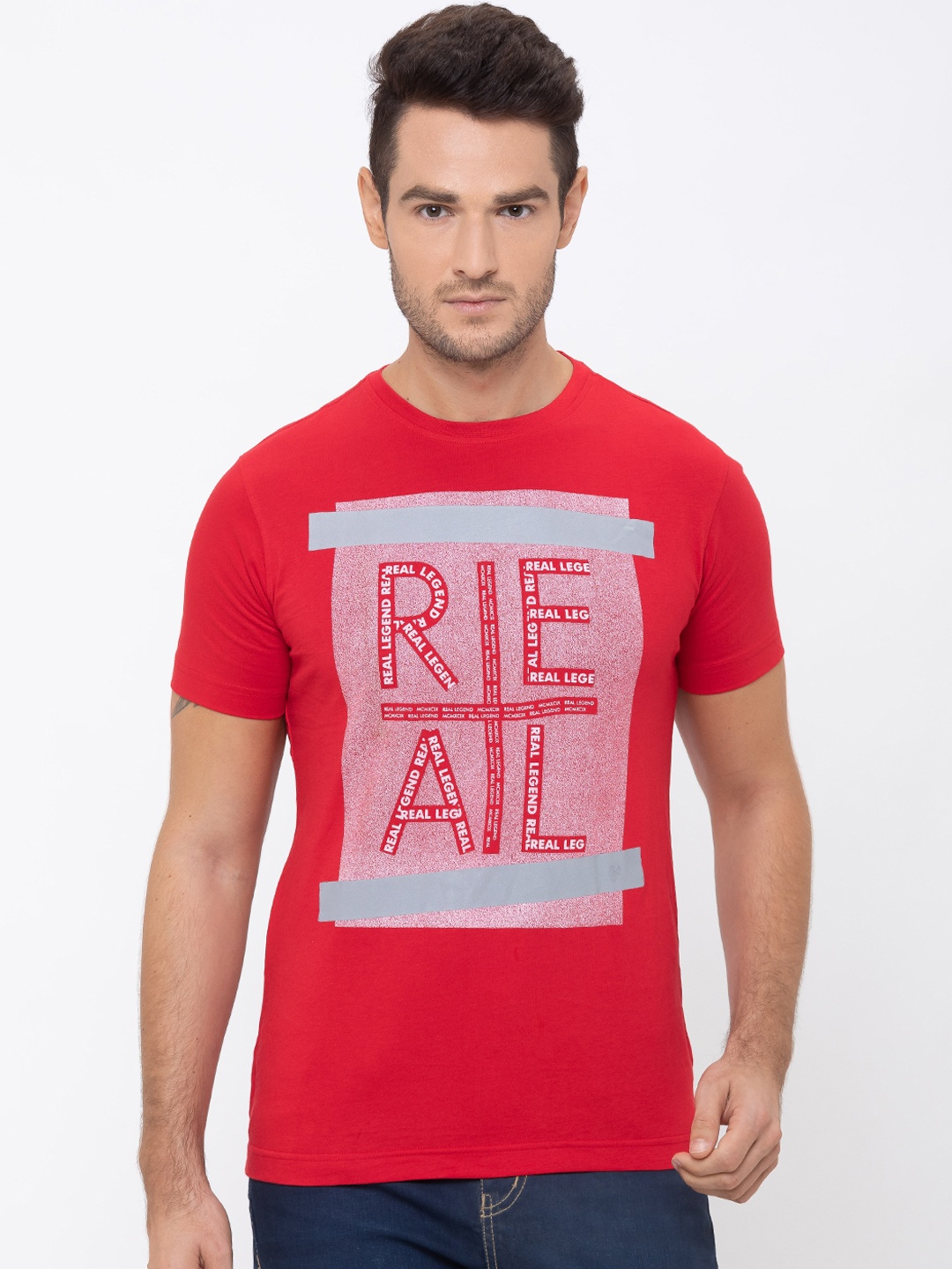 

Globus Men Red Printed Round Neck T-shirt