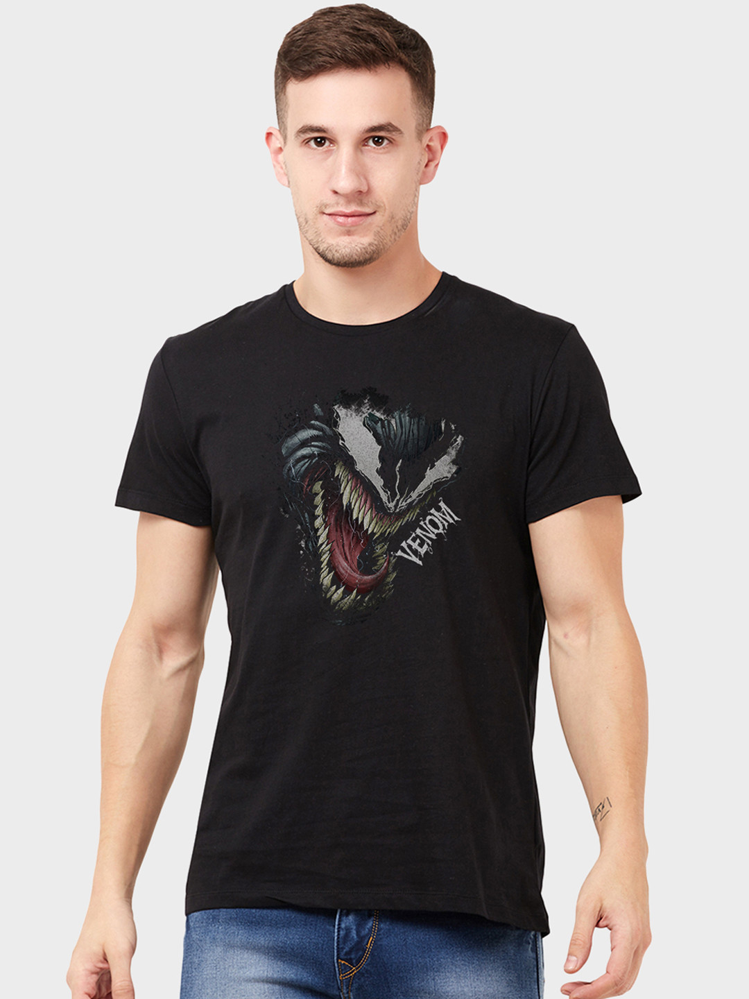

Free Authority Men Black Venom Printed Round Neck Pure Cotton T-shirt