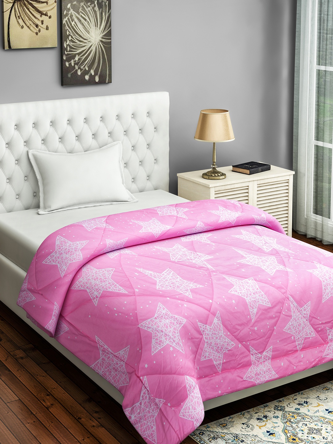 

SWAYAM Pink & White Abstract AC Room 150 GSM Single Bed Comforter