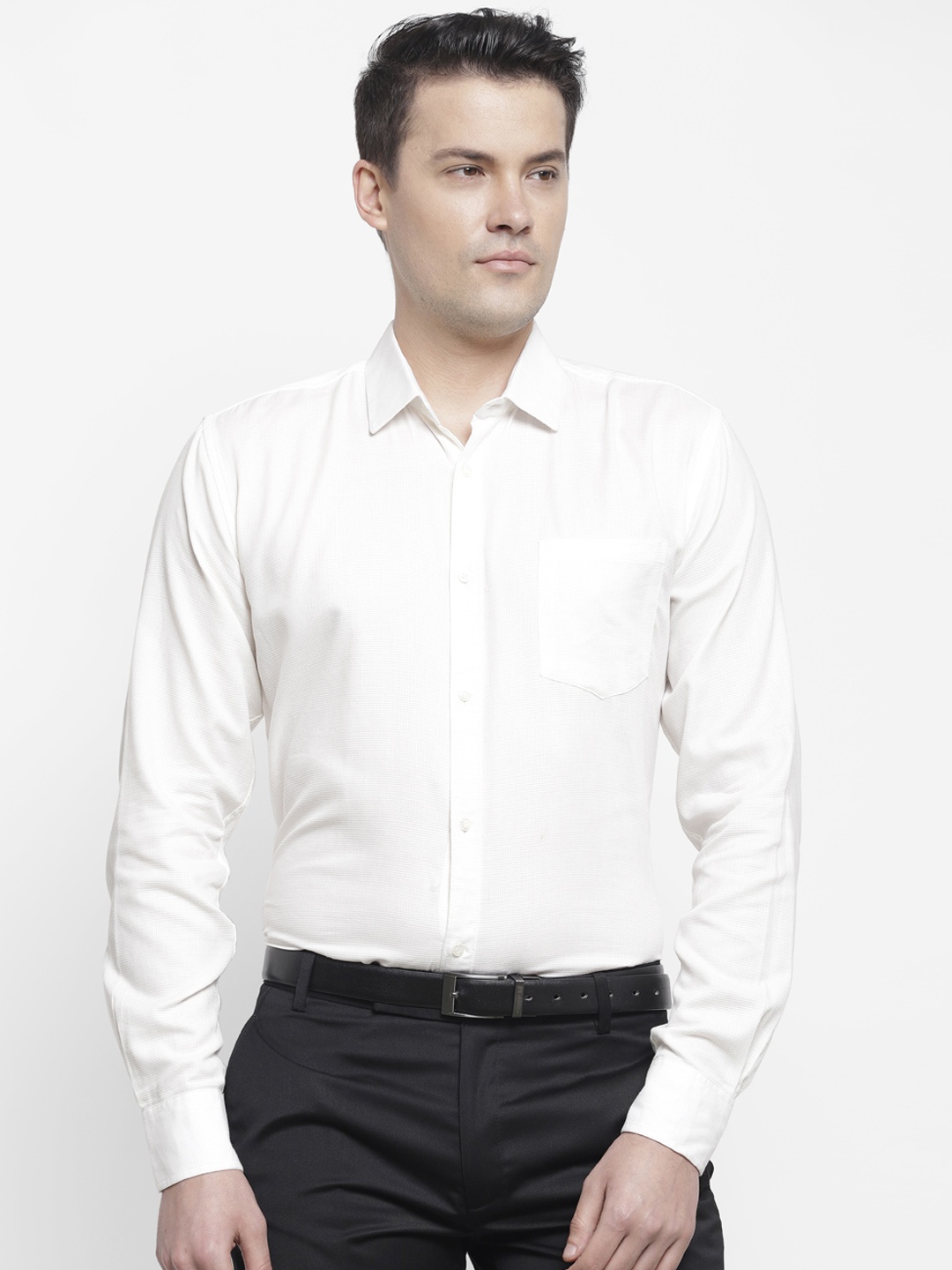 cape canary Men White Regular Fit Self Design Formal Shirt