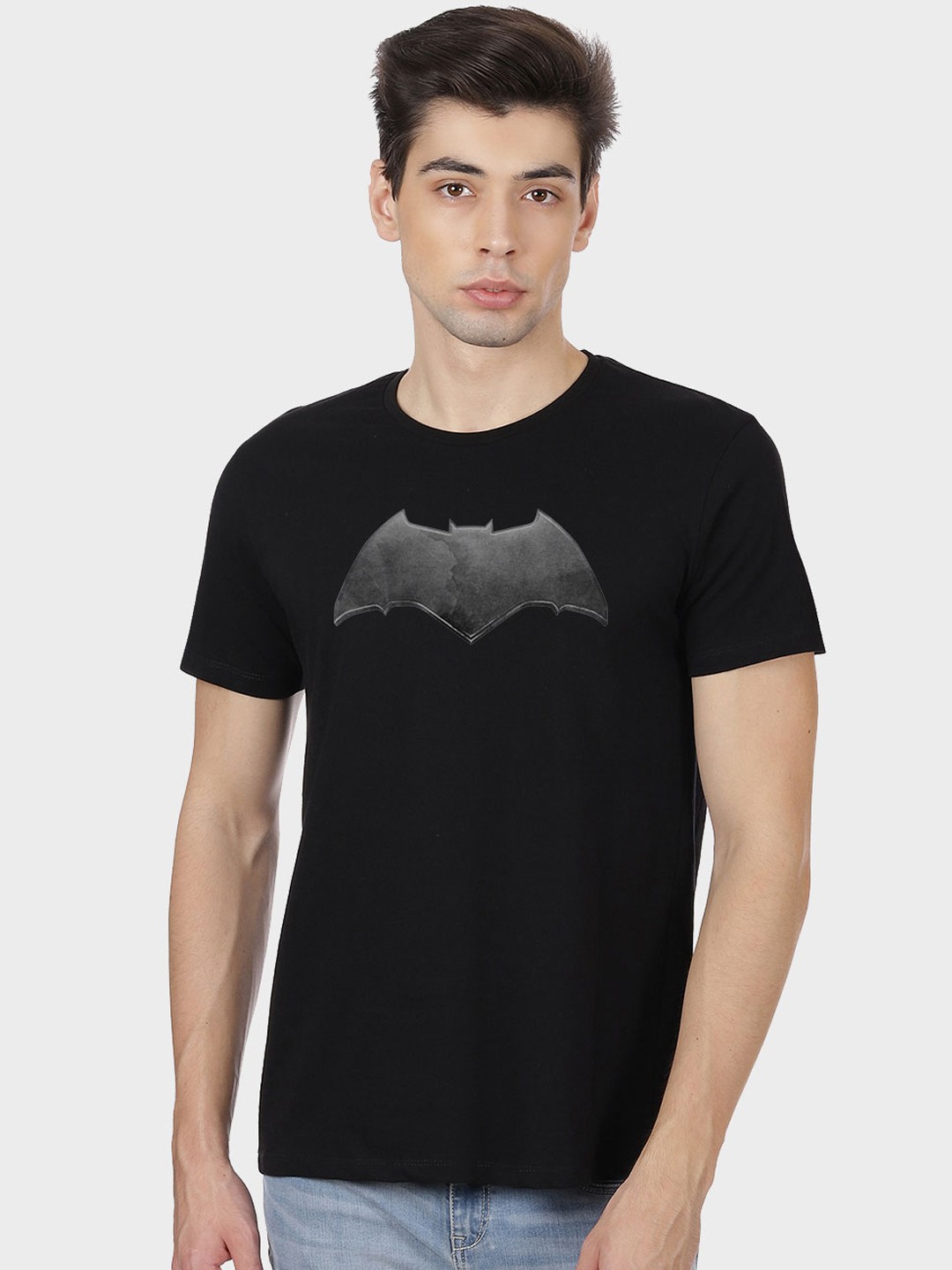 

Free Authority Men Black Batman Printed Round Neck Pure Cotton T-shirt