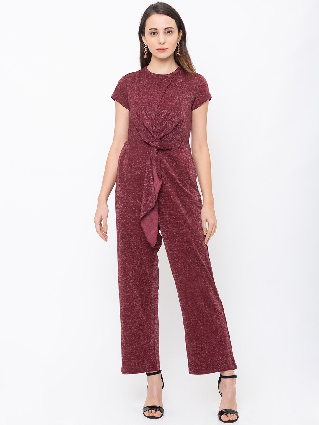 

Globus Women Maroon Self Design Basic Jumpsuit