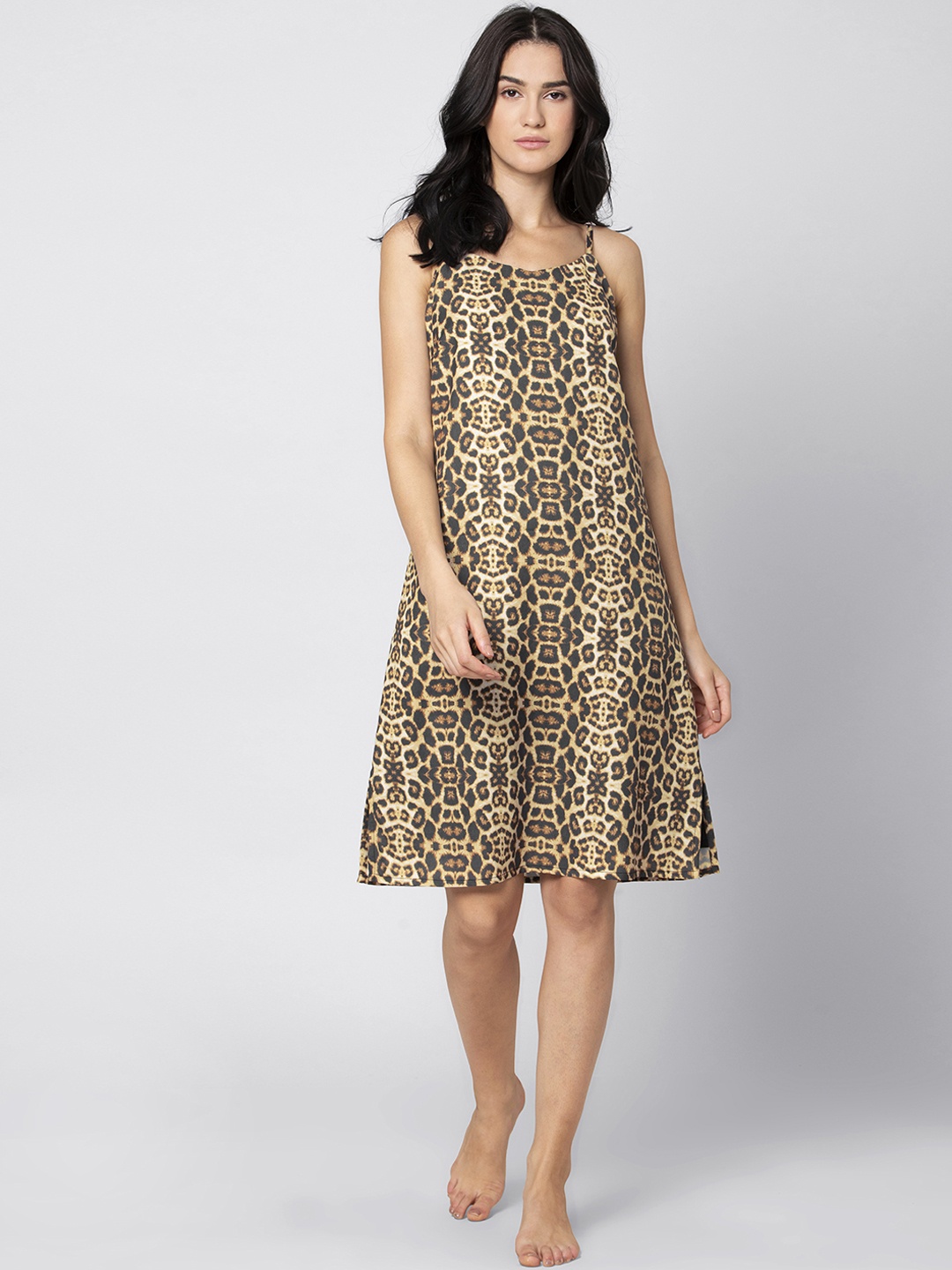 

FabAlley Women Brown Leopard Printed A-Line Dress