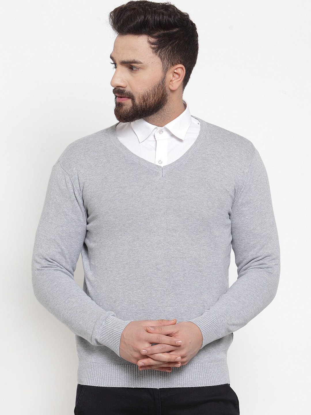 

ARMISTO Men Grey Melange Solid Wool Pullover Sweater