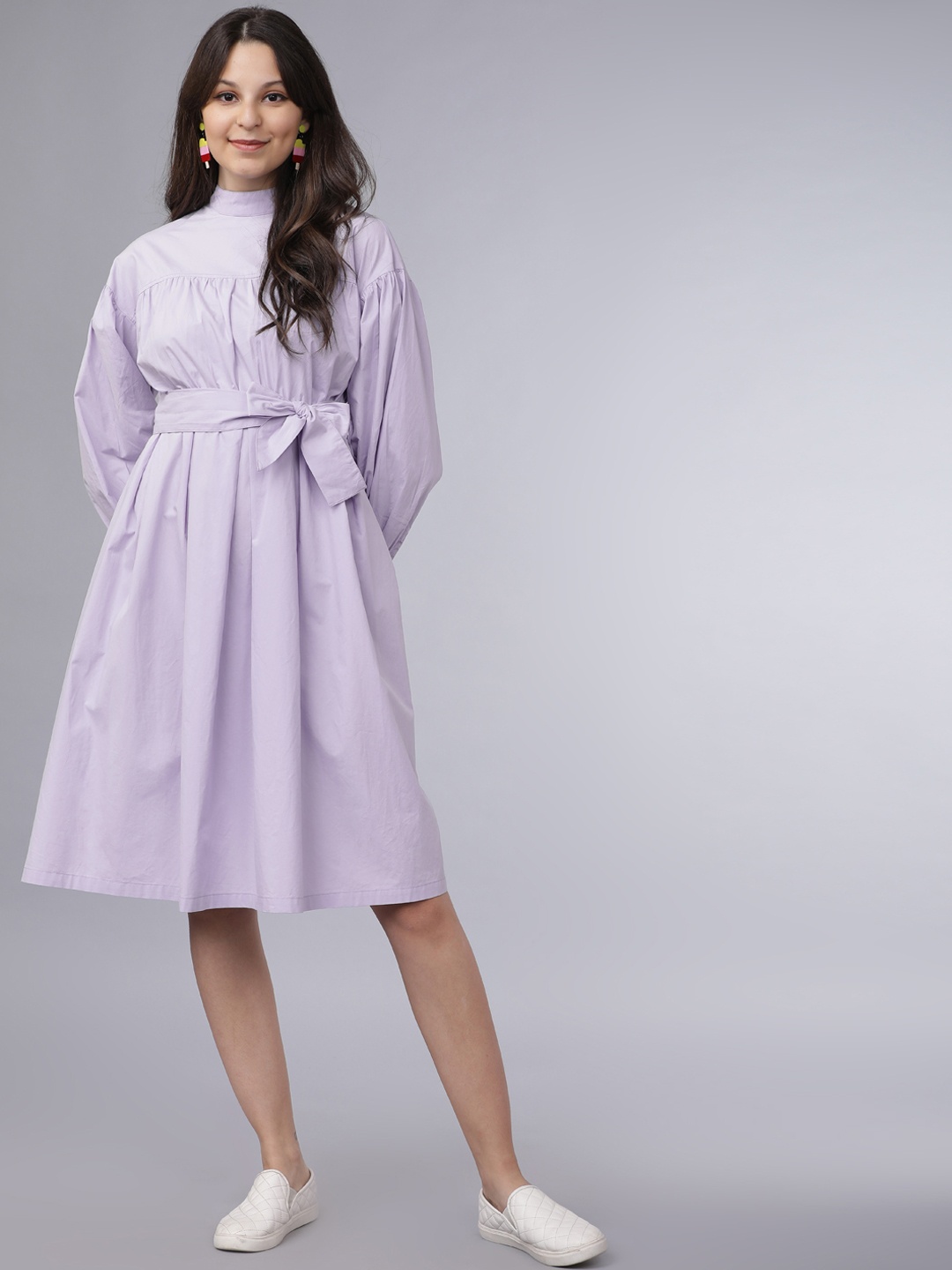 

Tokyo Talkies Women Lavender Solid Fit and Flare Dress