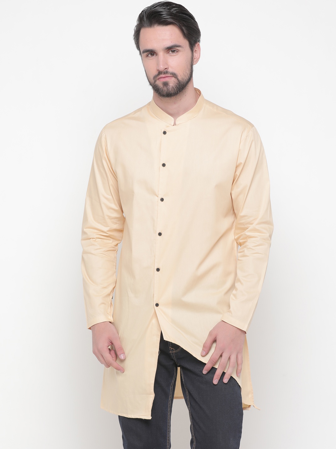 SHOWOFF Men Beige Solid Straight Kurta, Peach