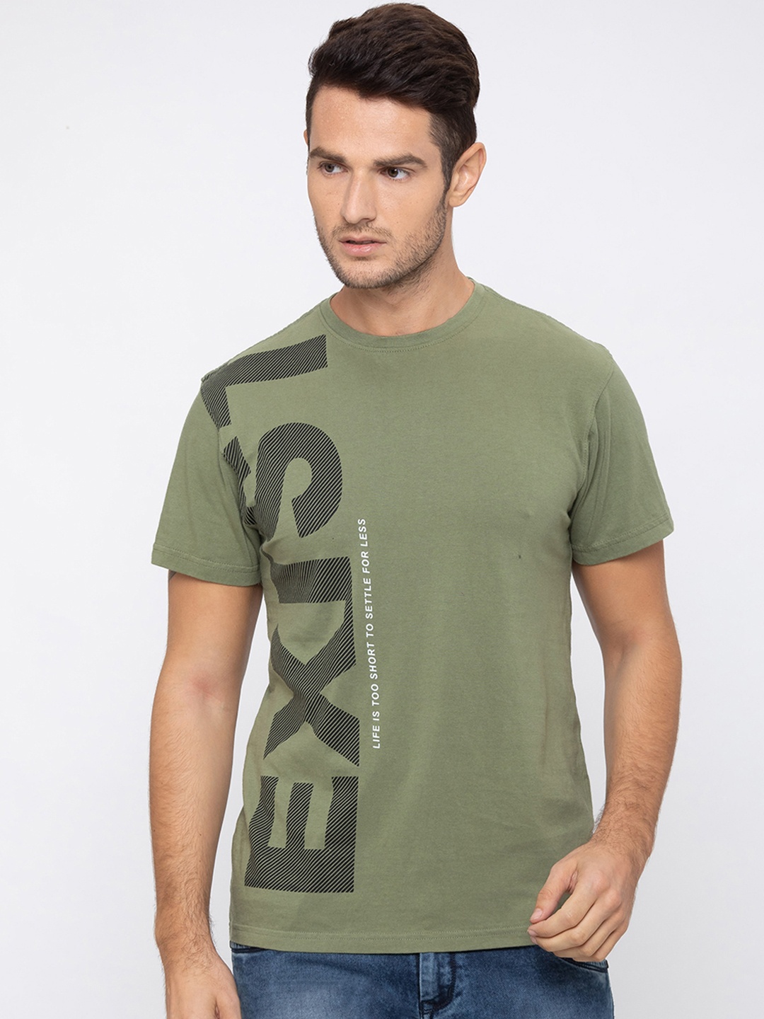 

Globus Men Olive Green Printed Round Neck T-shirt