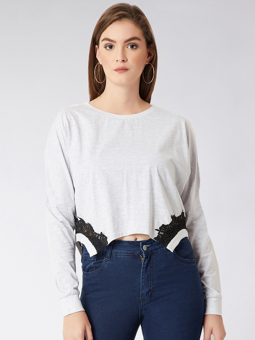 

Miss Chase Women Grey Melange Self Design Pure Cotton Top