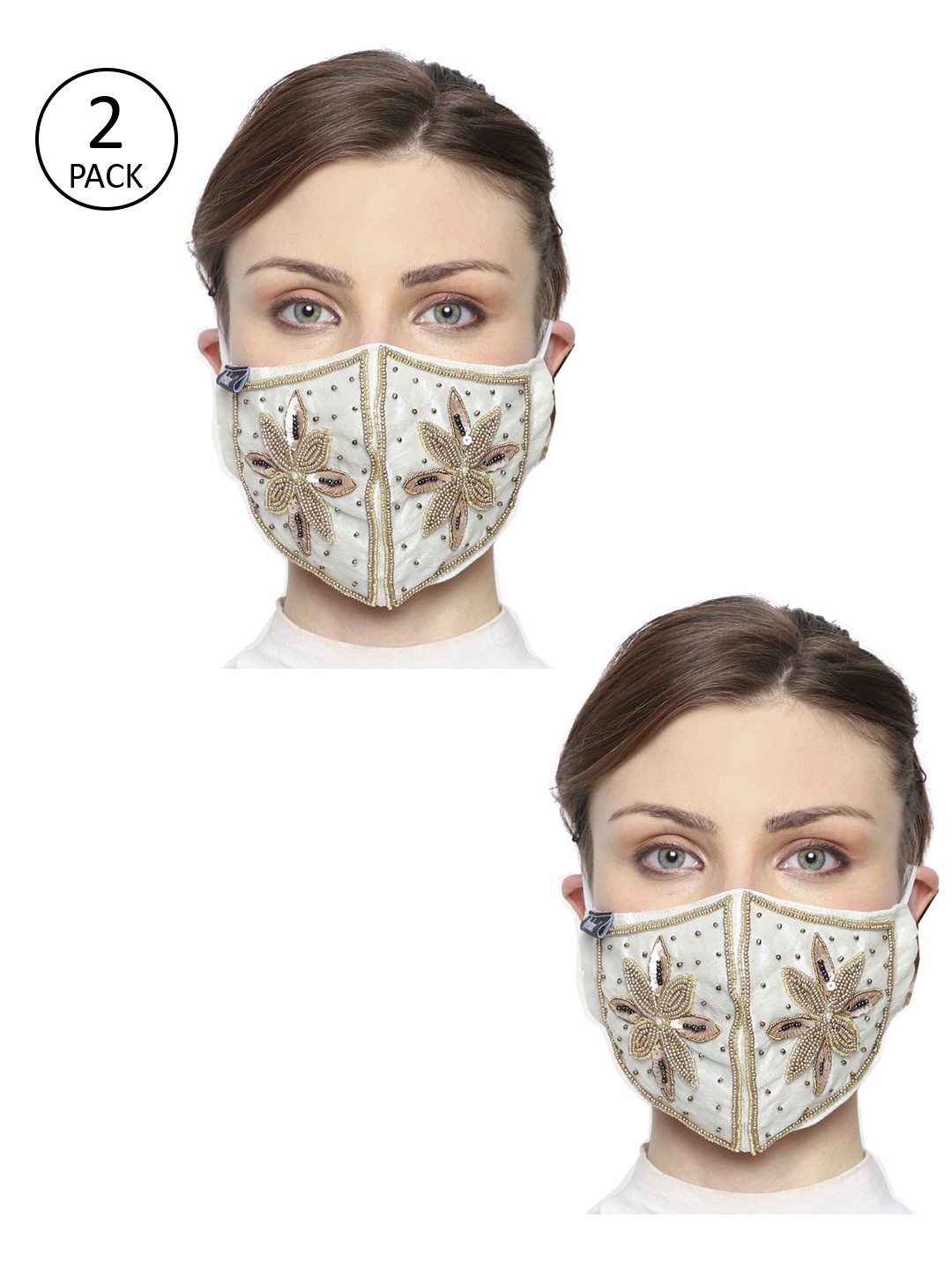 

Anekaant Women Embellished Pack Of 3 3-Ply Reusable Outdoor Masks, White