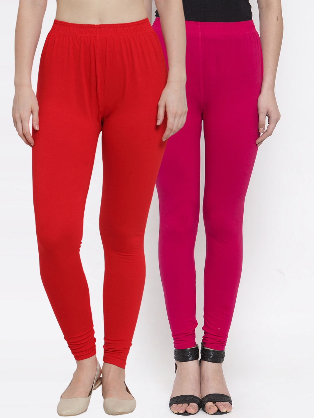 

TAG 7 Women Pack Of 2 Solid Churidar-Length Leggings, Red