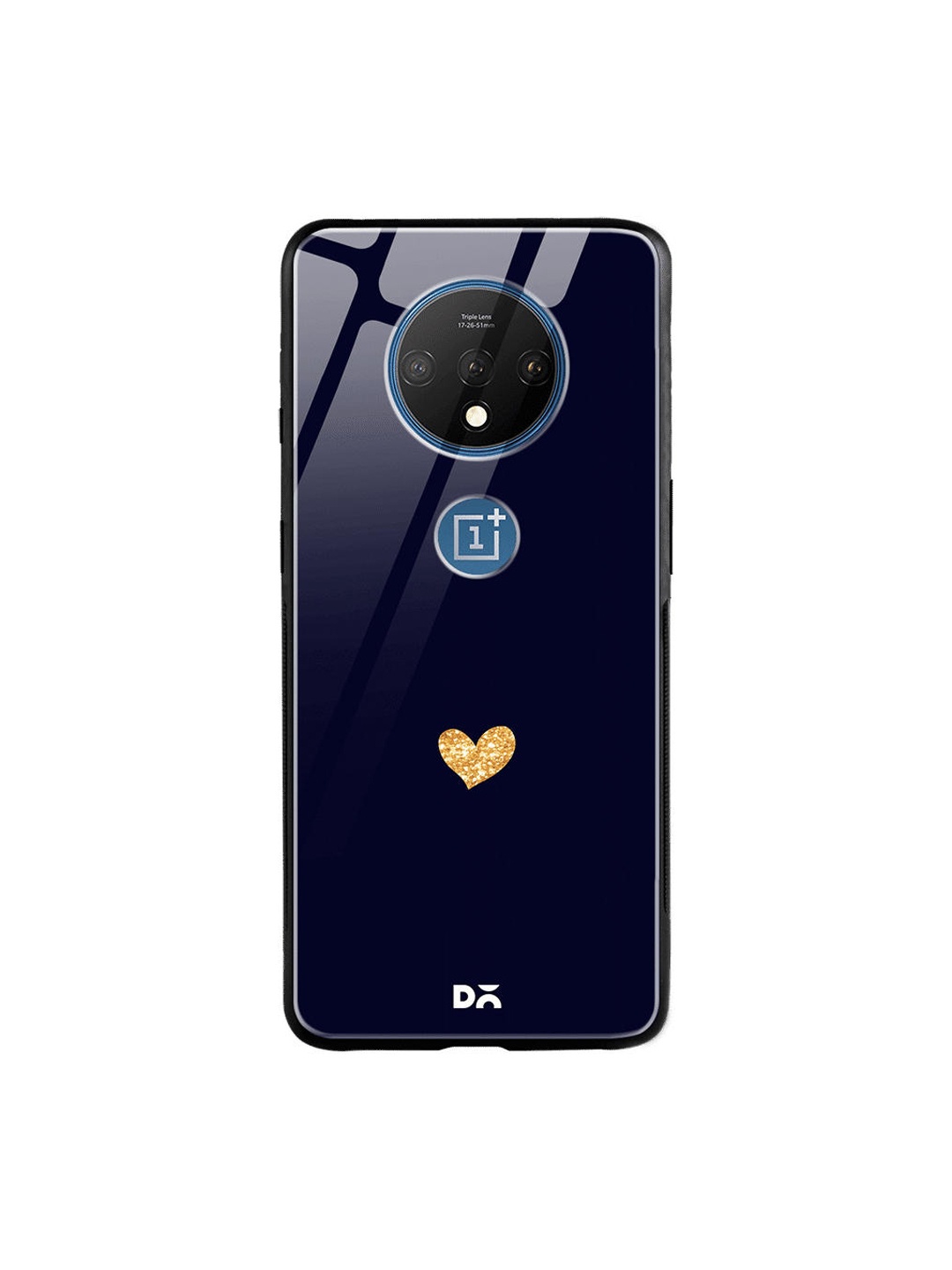 

DailyObjects Navy Blue & Gold-Toned Sparkle Heart OnePlus 7T Glass Case