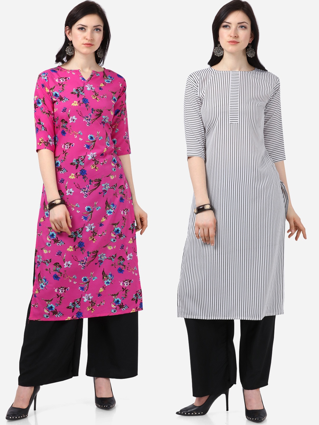 

Silk Bazar Women Pack of 2 Printed Straight Kurta, Pink