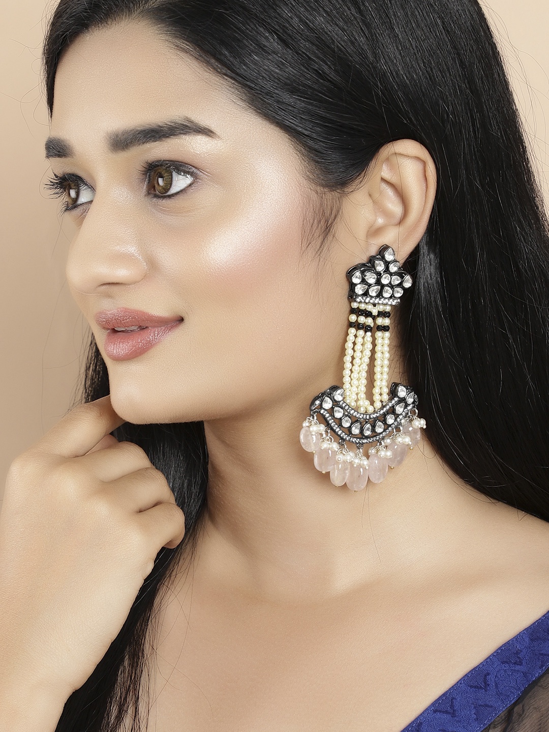 

Rubans Silver-Plated & Pink Classic Drop Earrings