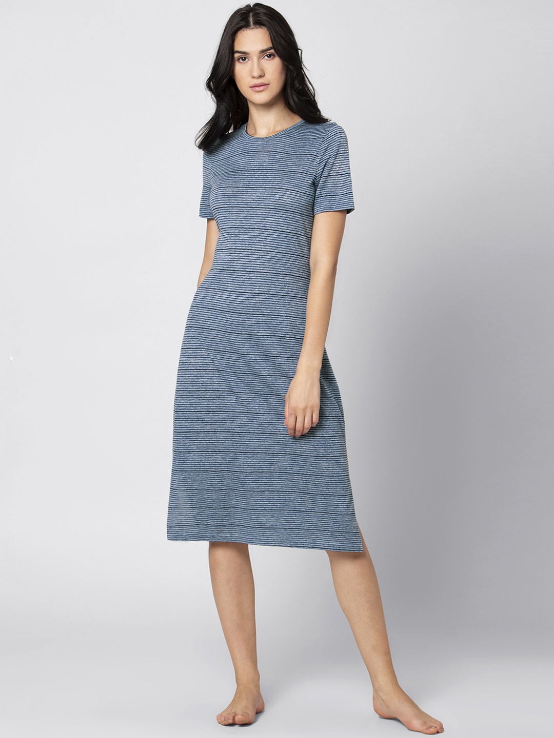 

FabAlley Women Blue Striped Sleep Shirt