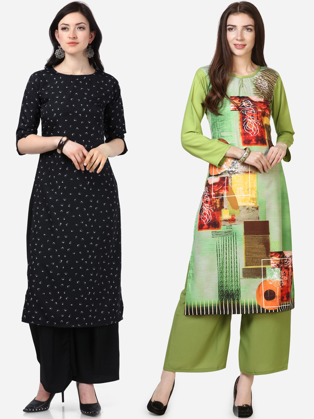 

Silk Bazar Women Pack Of 2 Black & Green Printed Straight Kurta