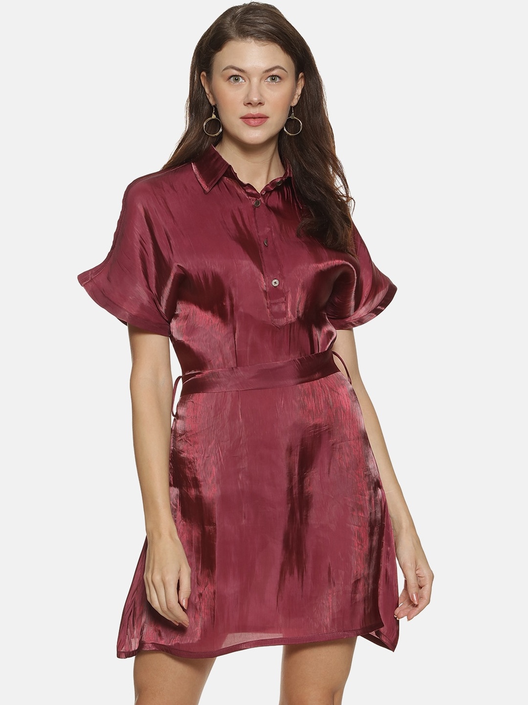 Campus Sutra Women Maroon Solid A-Line Dress