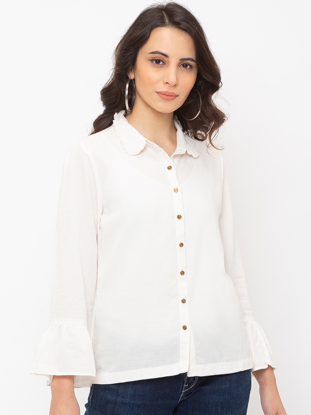 

Globus Women Off-White Solid Casual Shirt