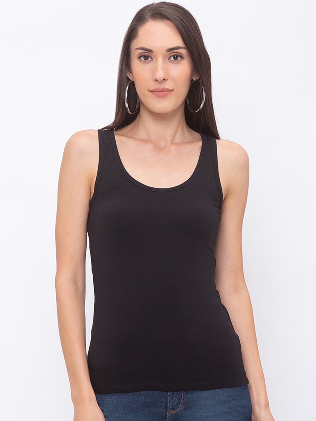 

Globus Women Black Solid Tank Pure Cotton Top