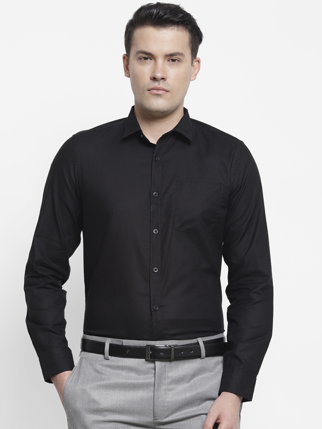 cape canary Men Black Regular Fit Solid Formal Shirt
