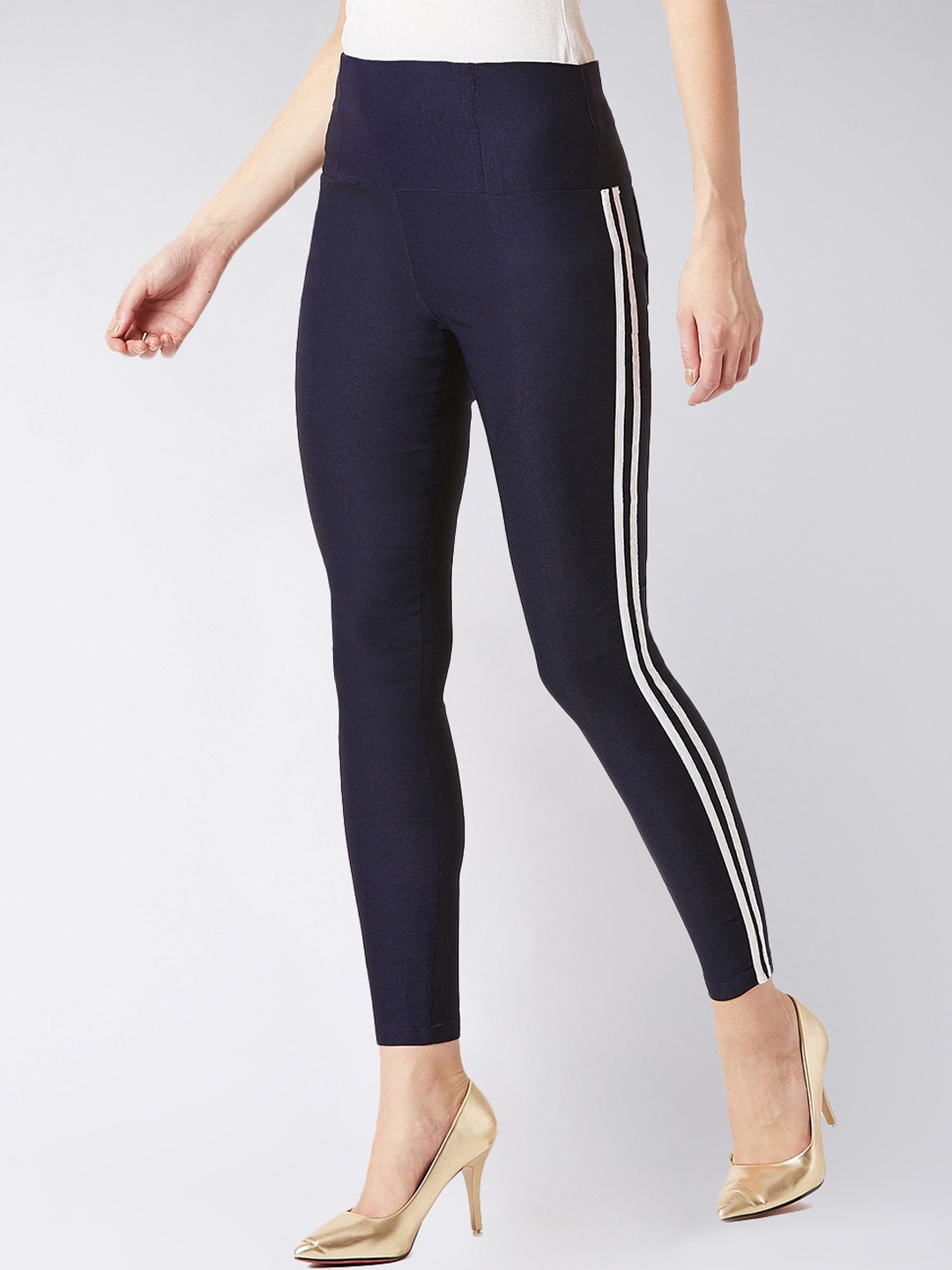 

Miss Chase Women Navy Blue Skinny-Fit High-Waist Jeggings