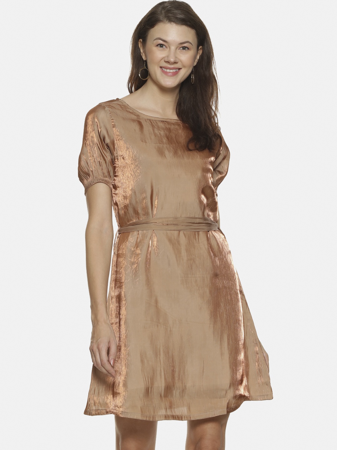 

Campus Sutra Women Bronze-Toned Solid A-Line Dress