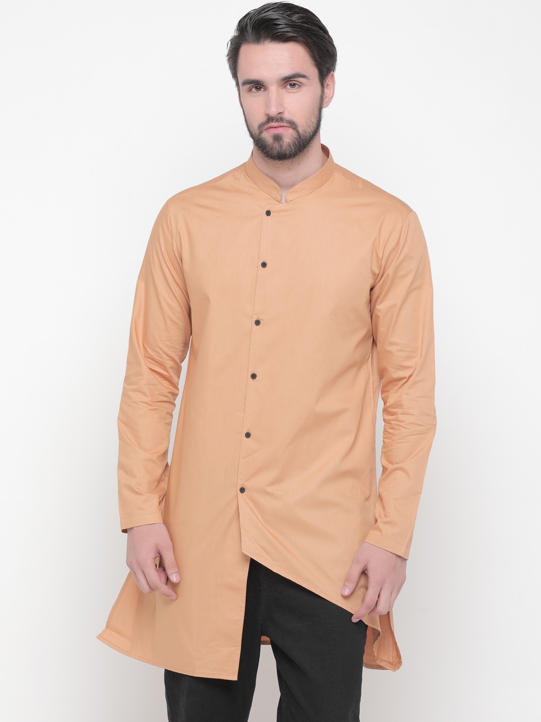 

SHOWOFF Men Orange Solid Straight Kurta