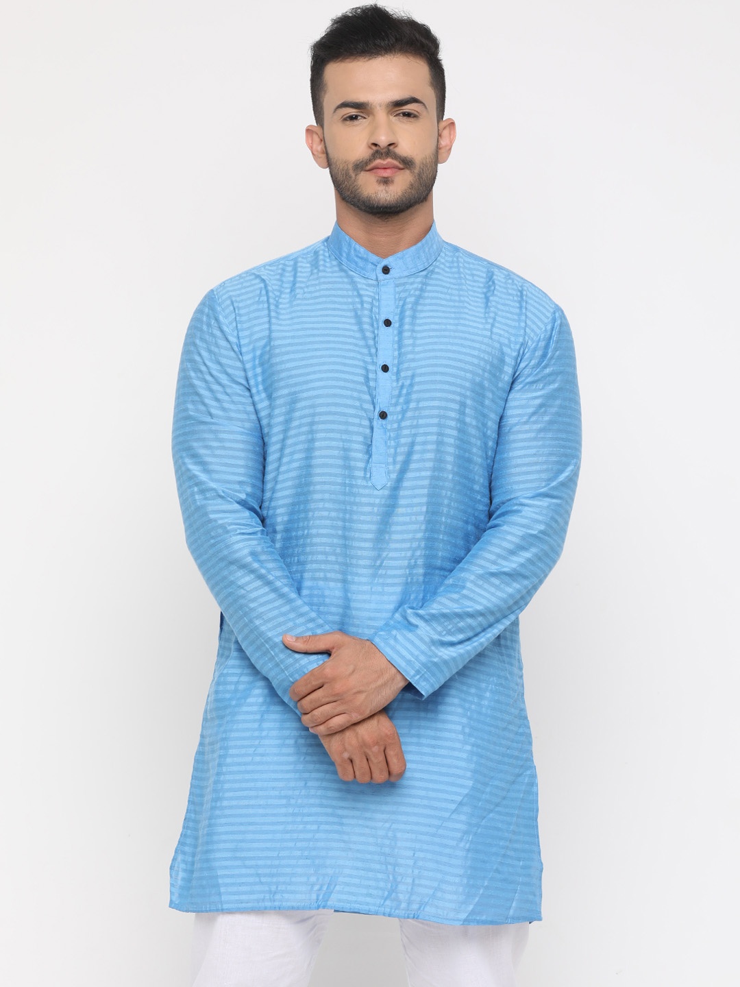 

SHOWOFF Men Blue Striped Straight Kurta