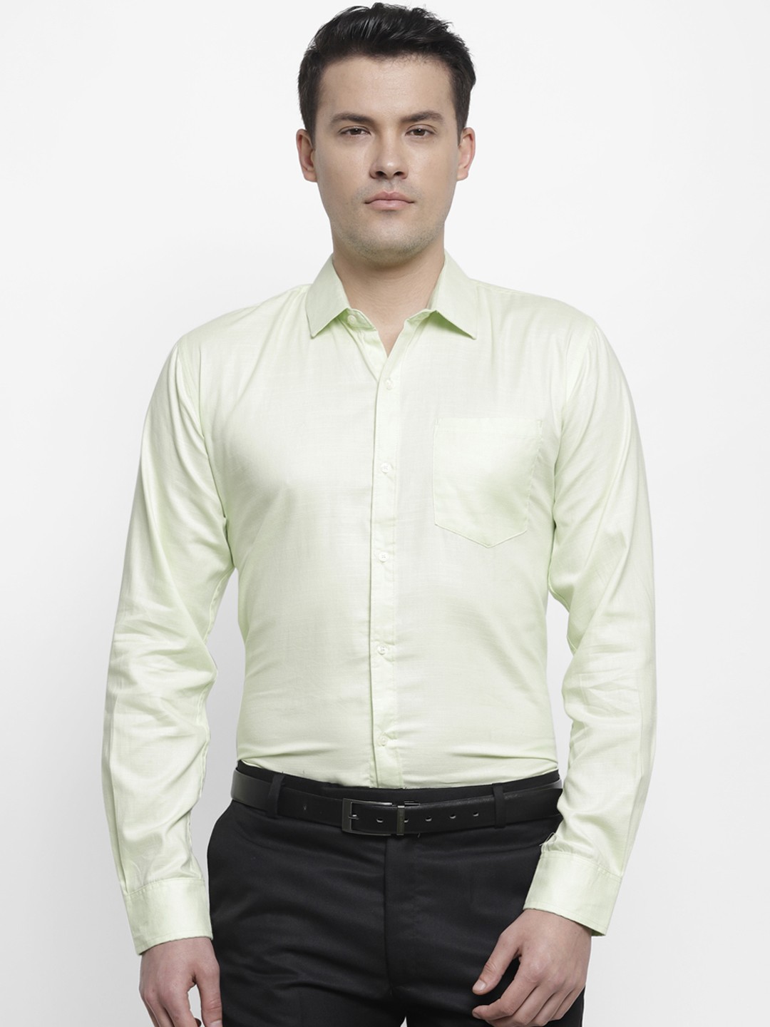

cape canary Men Green Regular Fit Solid Formal Shirt