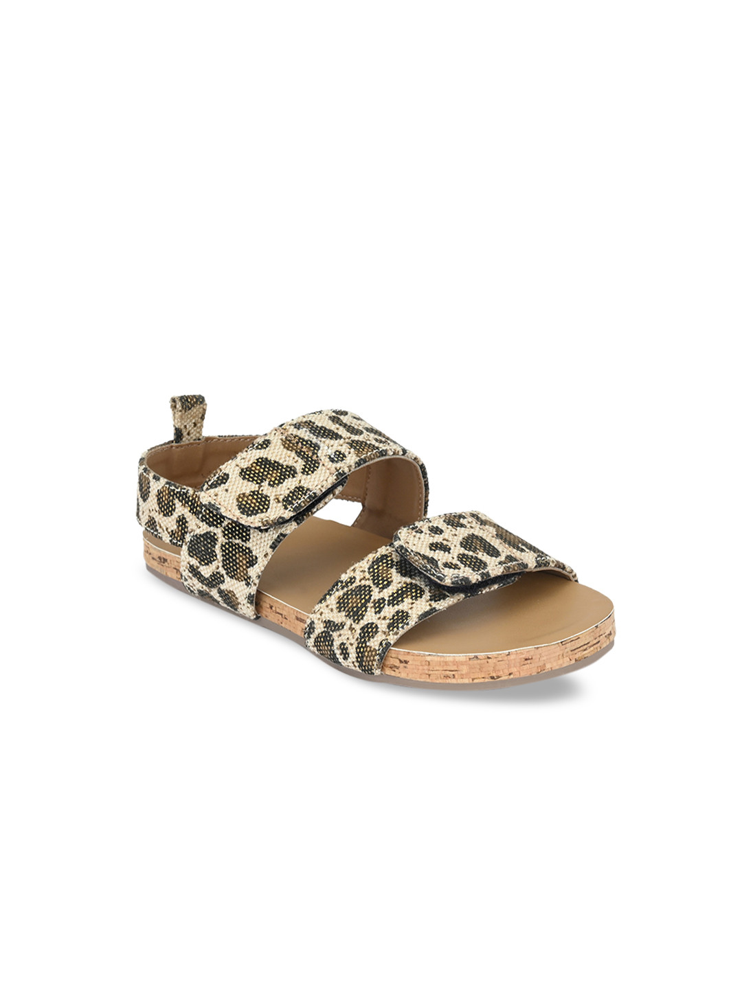 

Zebba Girls Beige & Green Printed Open Toe Flats