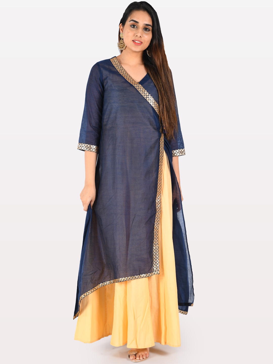 

Neerus Women Navy Blue Colourblocked A-Line Dress