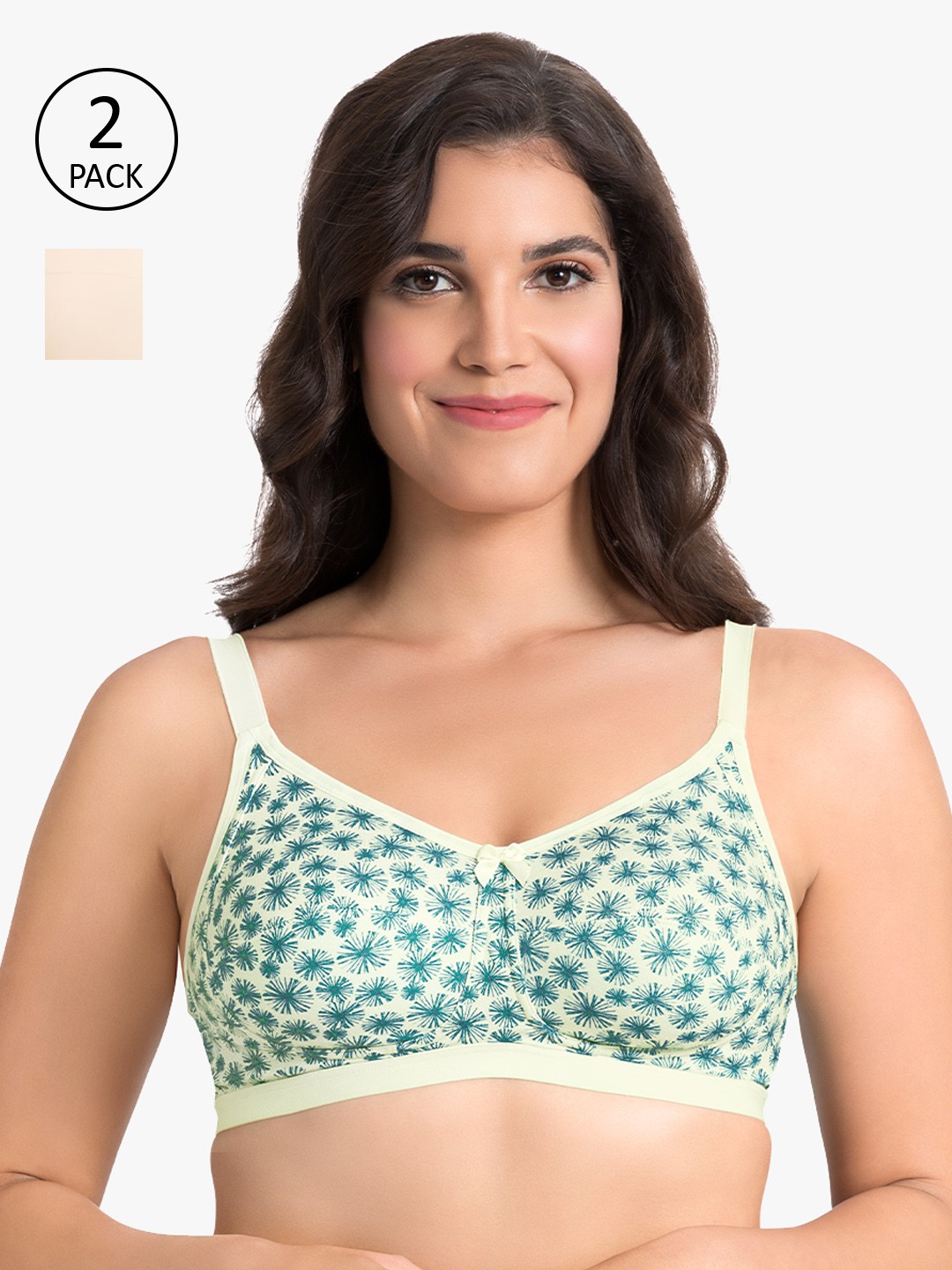 

Ultimo Pack of 2 Non Padded Wirefree Essential Cotton Super Support Bra E0008, Off white
