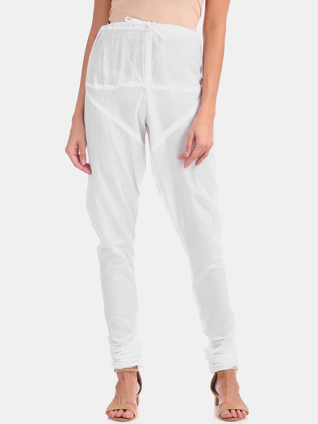 

Karigari Women White Solid Woven Churidar