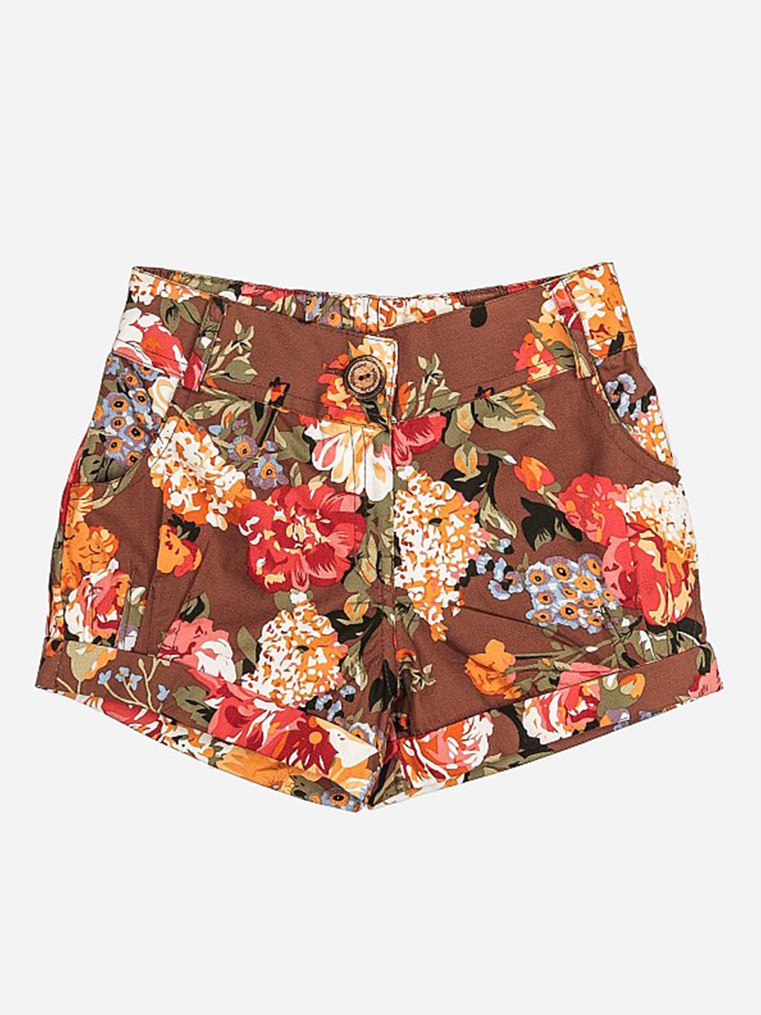 

Peppermint Girls Brown & Yellow Printed Slim Fit Hot Pants