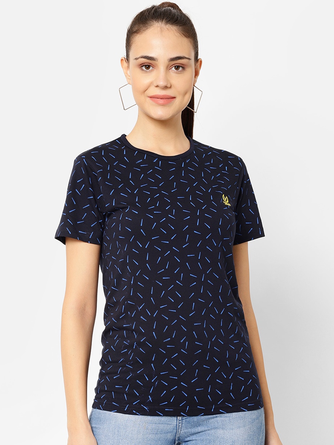 MACK JONNEY Women Navy Blue Printed Round Neck T-shirt