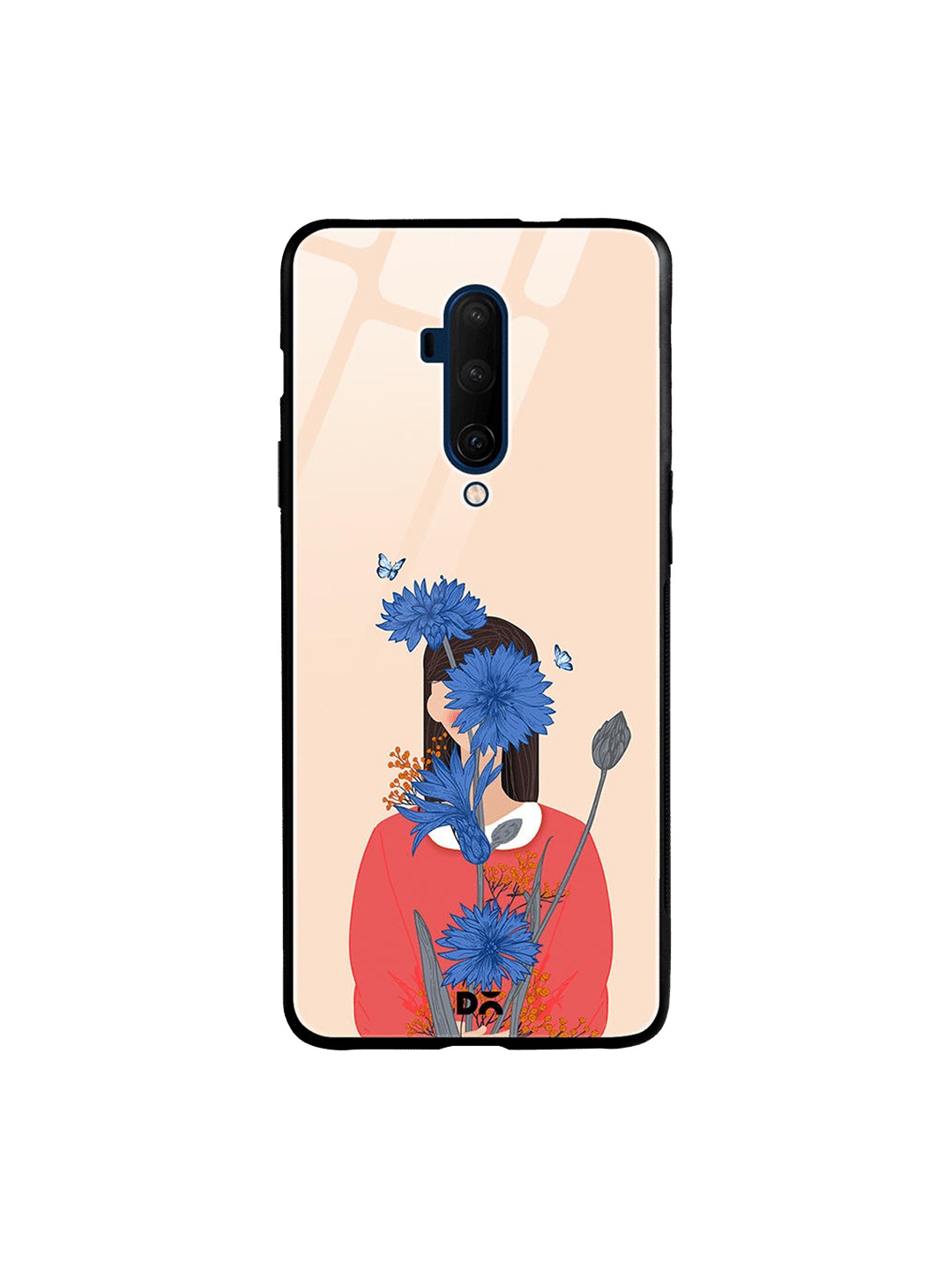 

DailyObjects Cream-Coloured & Red Cornflower Blue Blooms OnePlus 7T Pro Glass Case