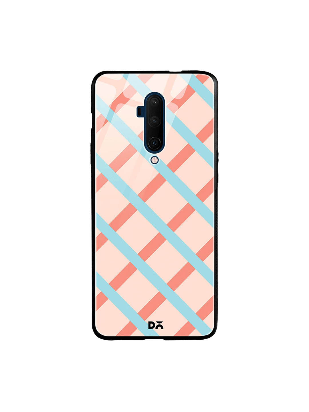 

DailyObjects Peach-Coloured & Blue Pastel Diagonal Checks OnePlus 7T Pro Glass Case