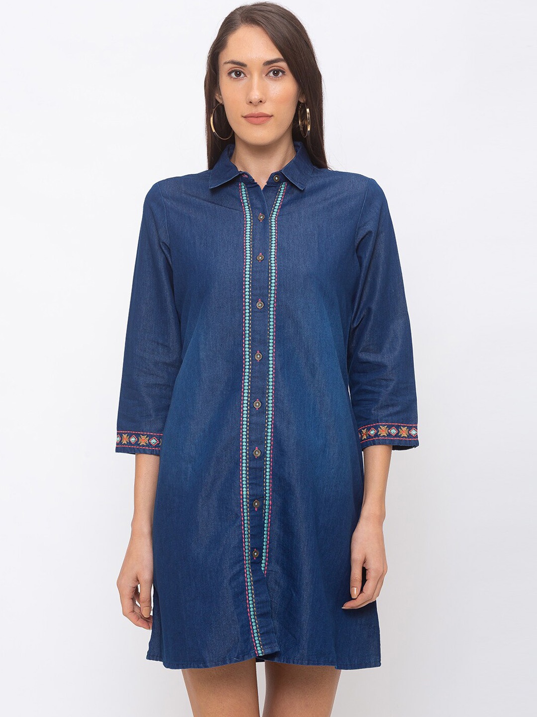 

Globus Women Blue Solid Shirt Dress