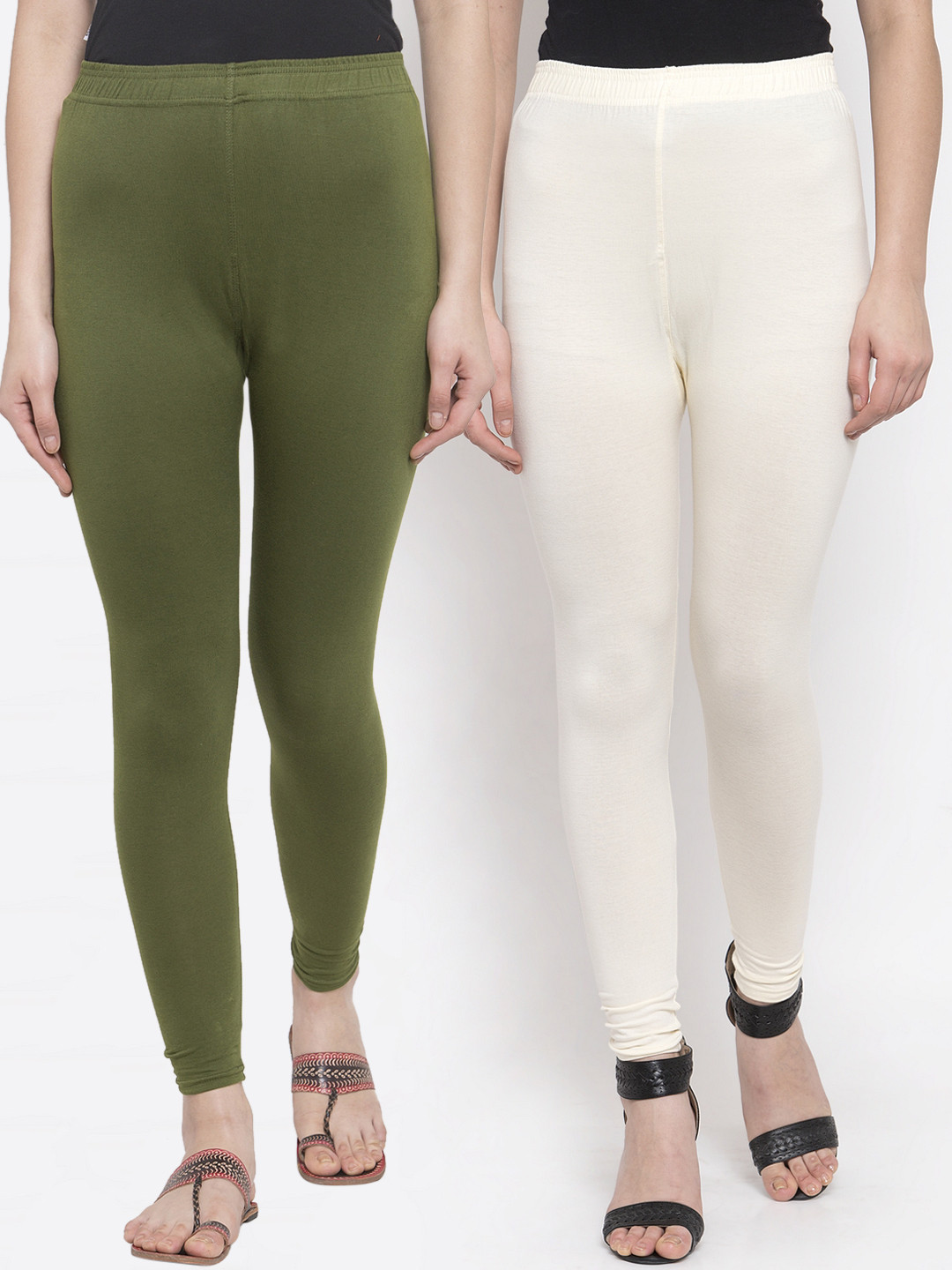 

TAG 7 Women Pack Of 2 Solid Ankle-Length Leggings, Off white