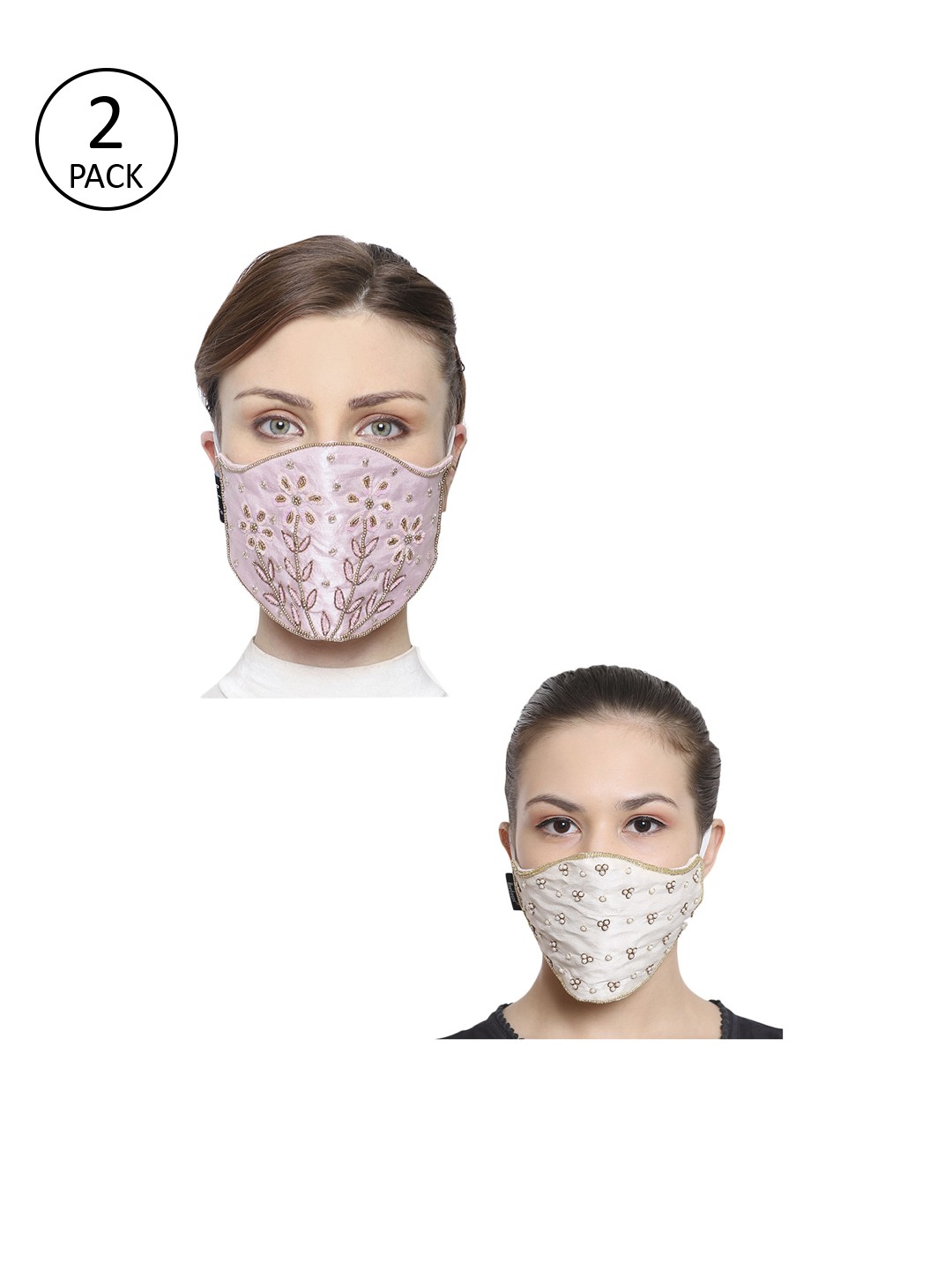 

Anekaant Women Pack of 2 3-Ply Art Silk Embellished Cloth Mask, Pink