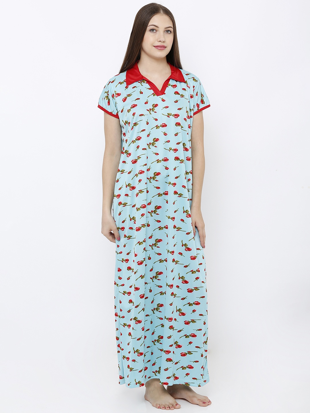 

Pretty Awesome Turquoise Blue & Red Printed Nightdress