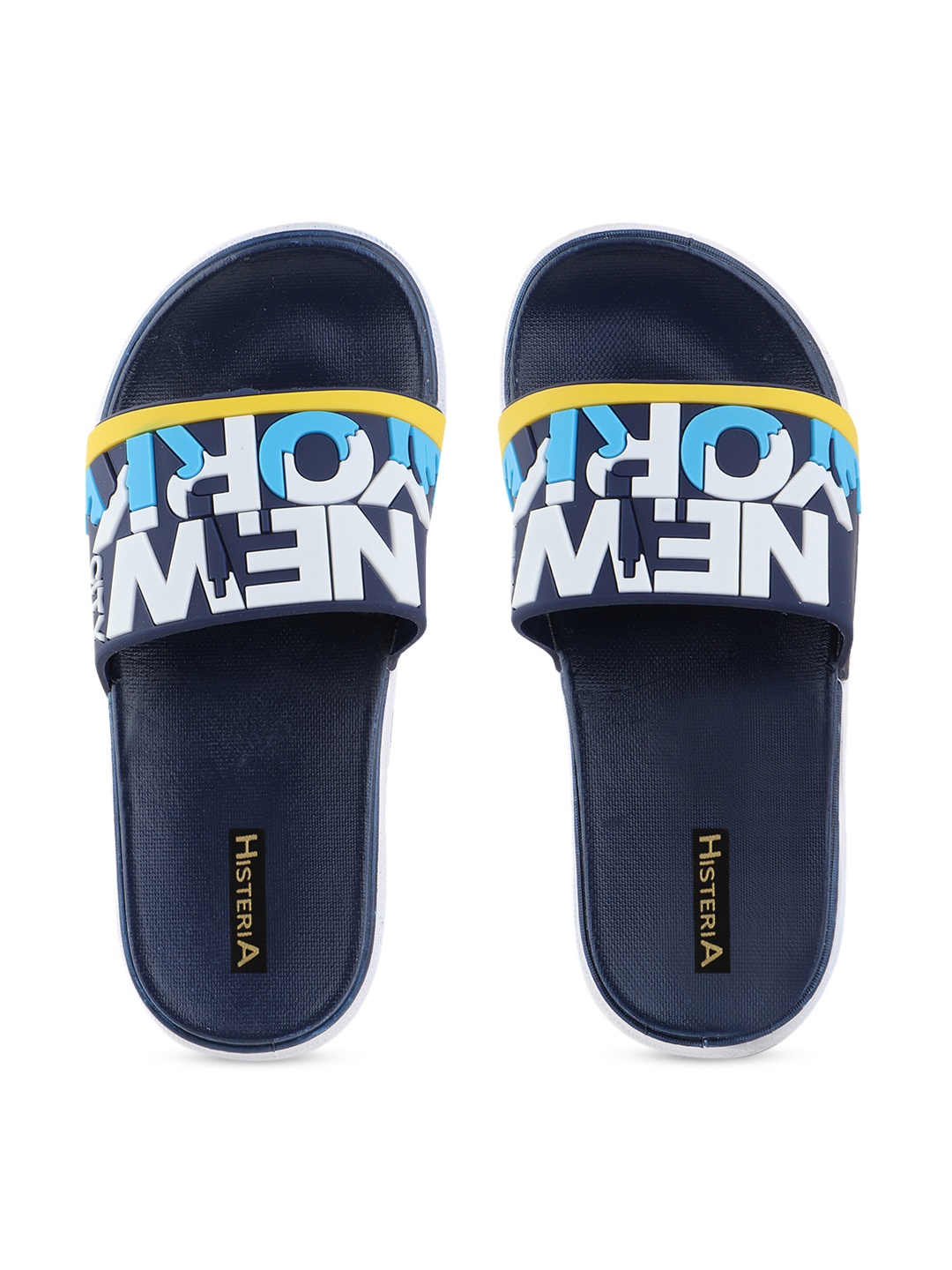 

Shoetopia Men Navy Blue & White Printed Sliders