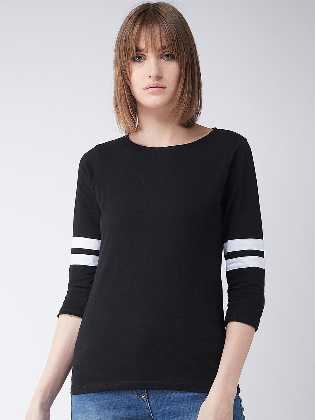 

Miss Chase Women Black Striped Pure Cotton Top