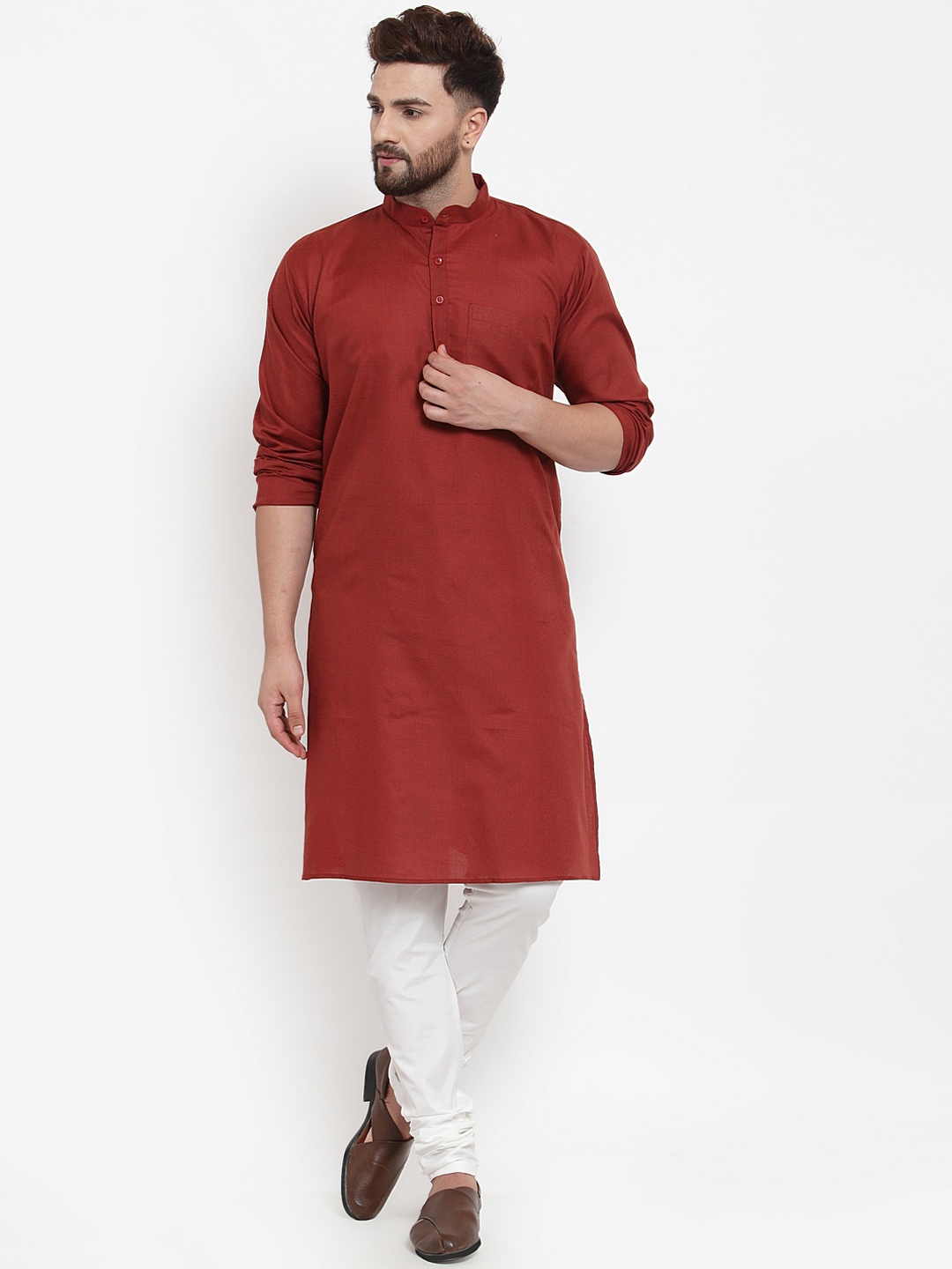 

Benstoke Men Maroon Solid Kurta with Pyjamas