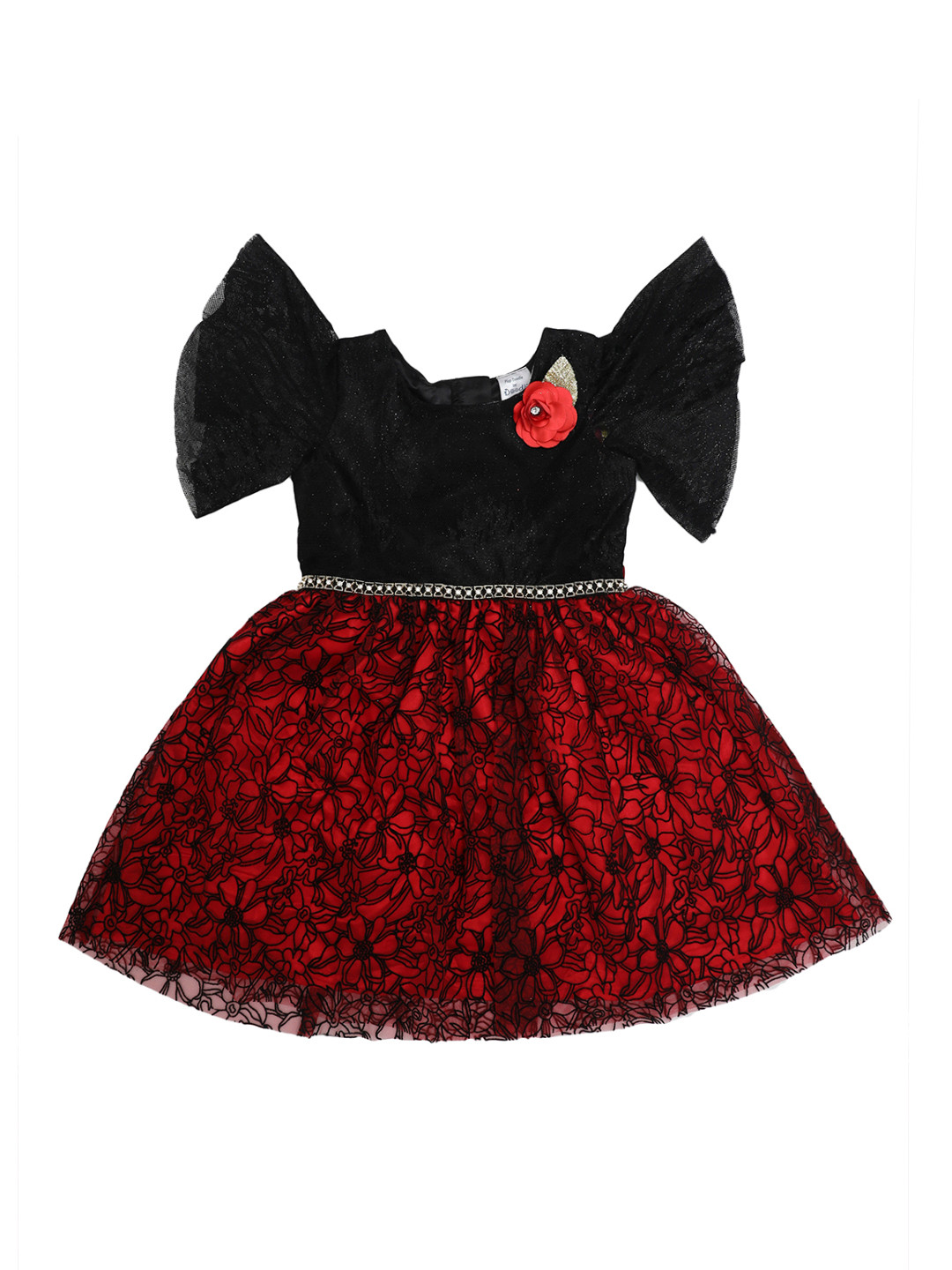 

Doodle Girls Red Self Design Fit and Flare Dress