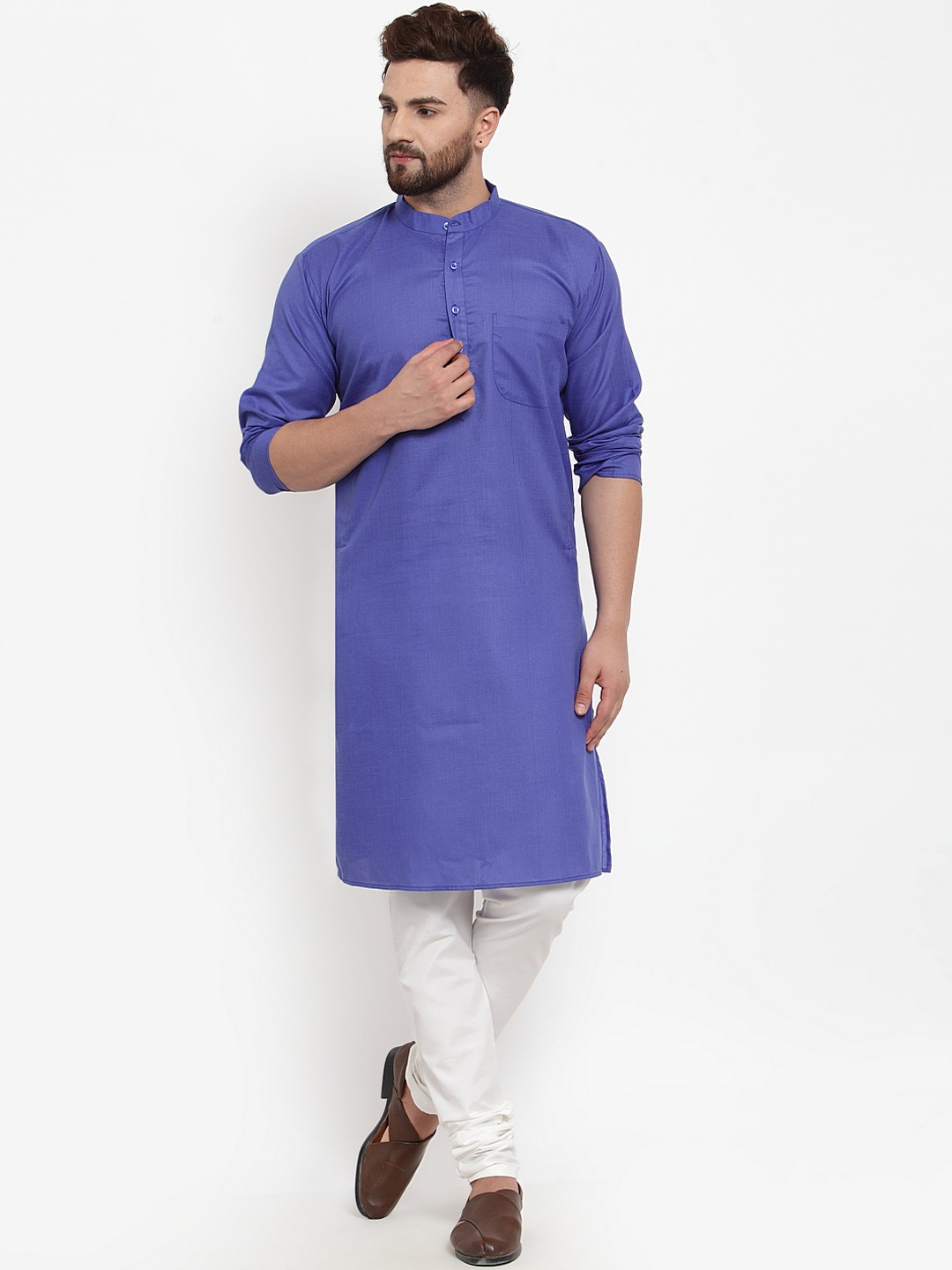 

Benstoke Men Blue Solid Kurta with Churidar