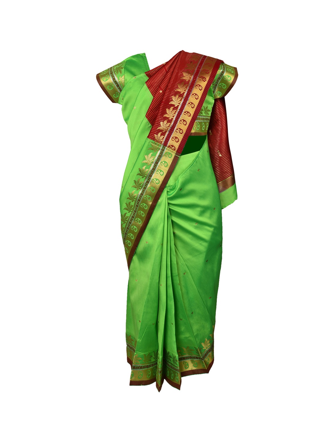 

Wish Karo Green & Maroon Art Silk Solid Ready to Wear Kanjeevaram Saree